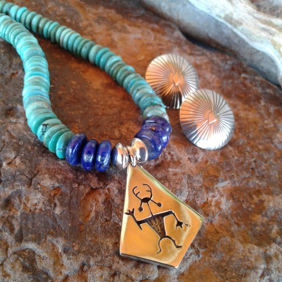 Sterling Silver turquoise lapis necklace SET - Picture 1 of 16